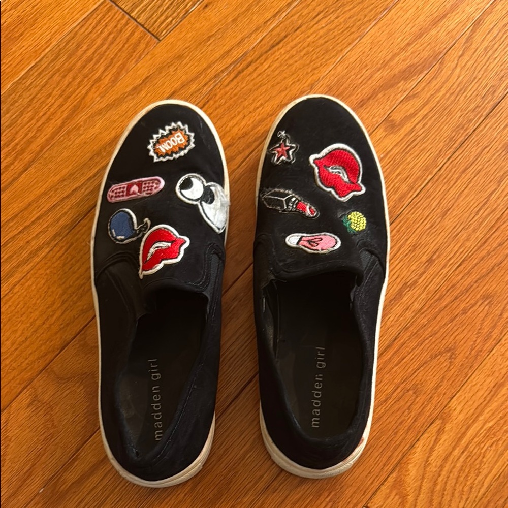 Madden Girl Black Slip-On Sneakers with Patches